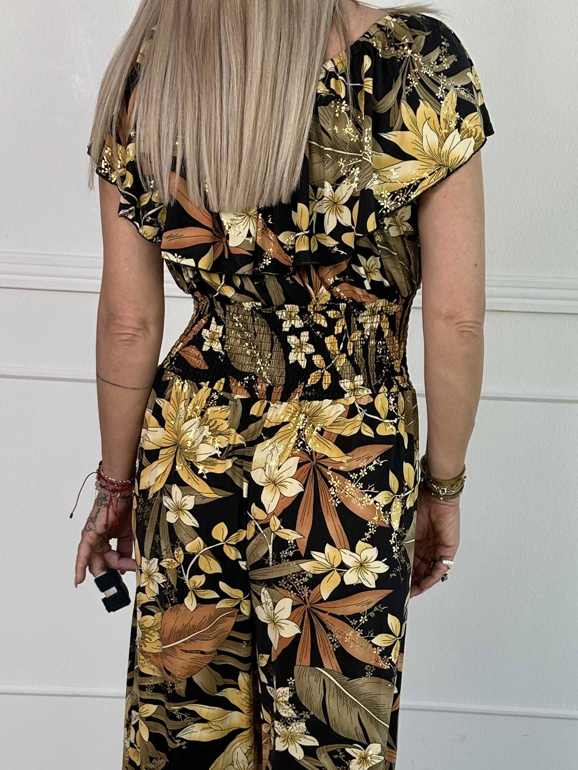 Pams Frill Jumpsuit - Elastisk buksedragt med smock og flæse